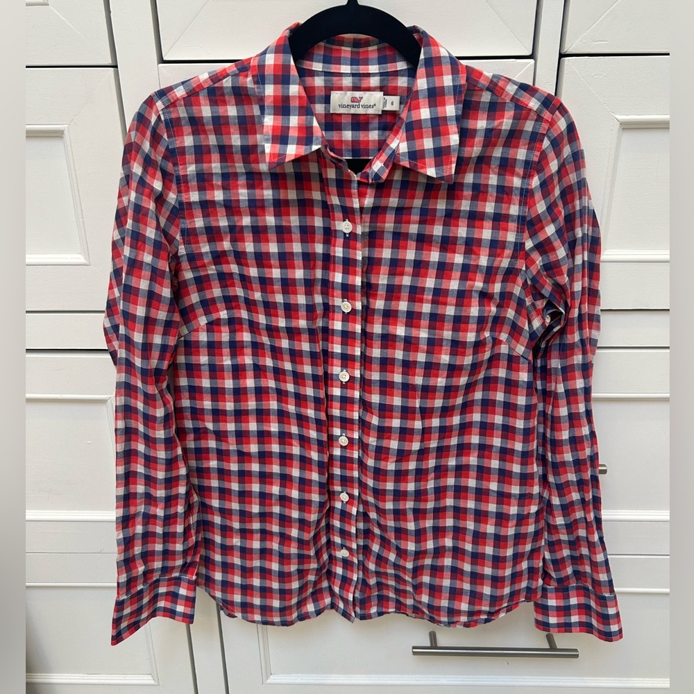 Vineyard Vines Red, Navy & White Gingham Button-Down Shirt - Picture 5 of 7